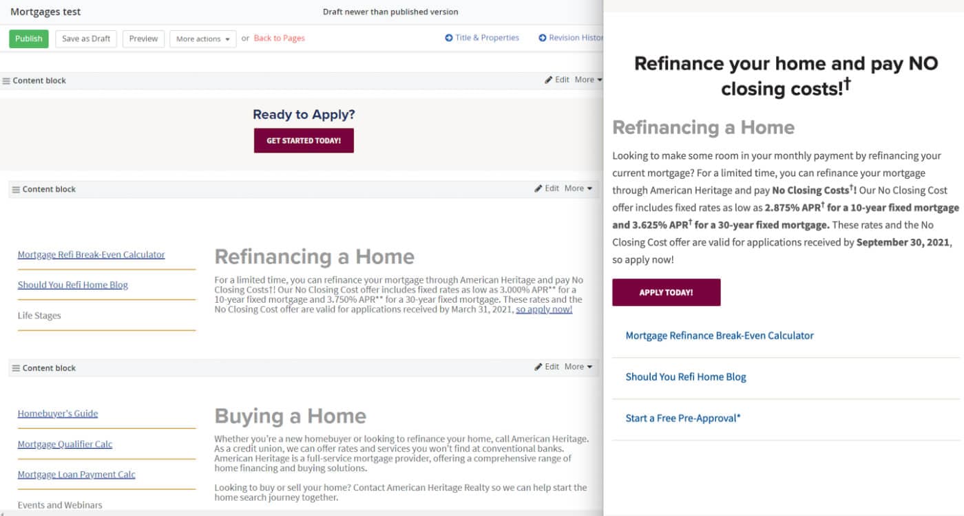 Section design for mortgage page stacks info on mobile and side by side for desktop