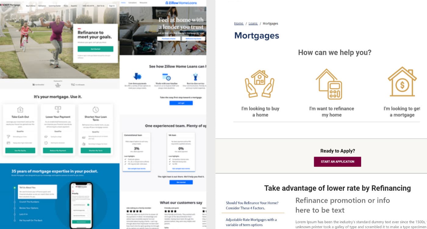 Example of competitor design and trends research using icons for final mortgage page design