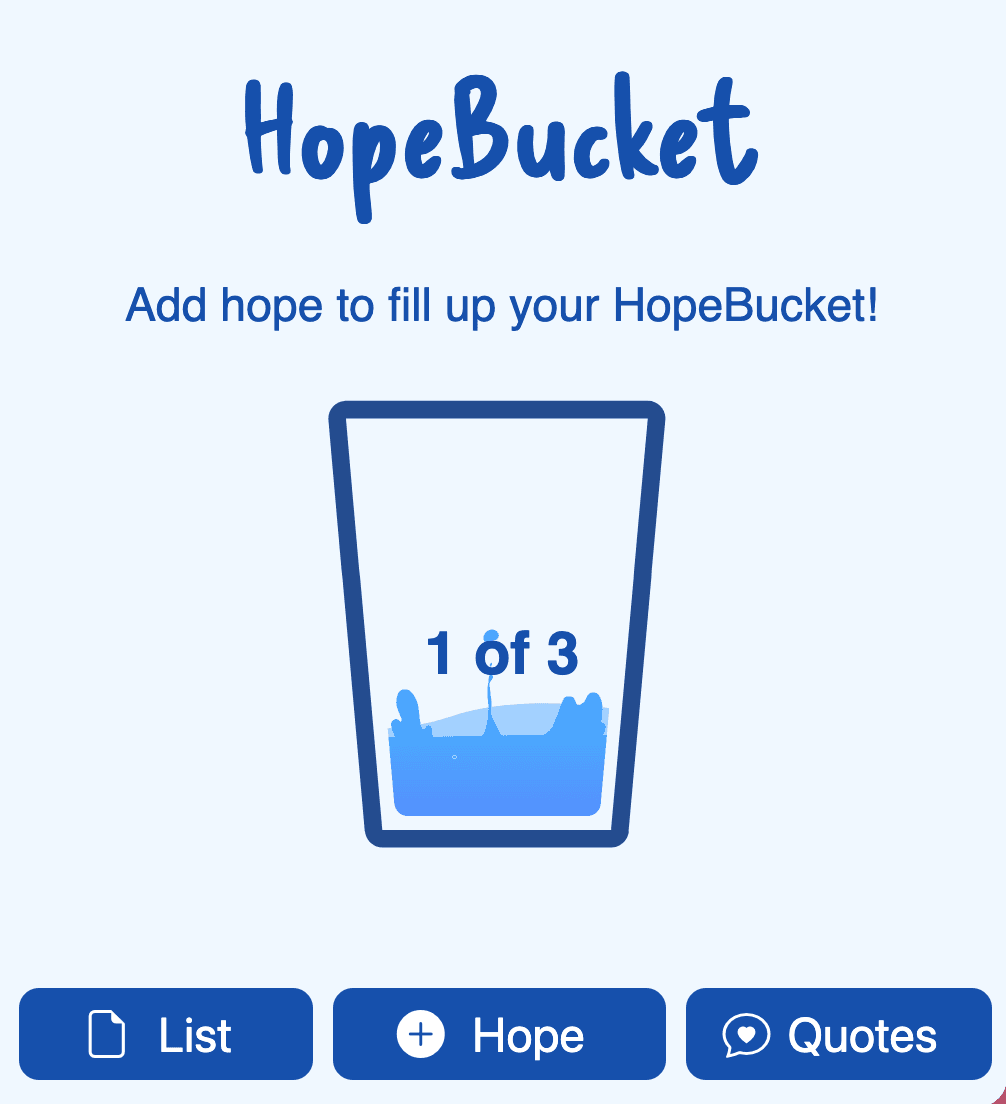 Image of HopeBucket animation of water rising when a hope item is added