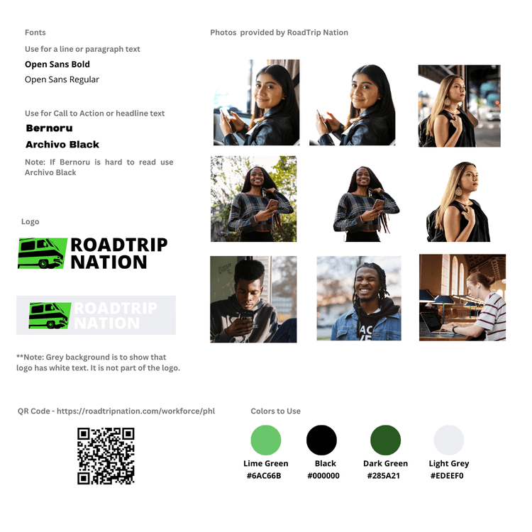 Road Trip Nation branding style guide for PA CareerLink